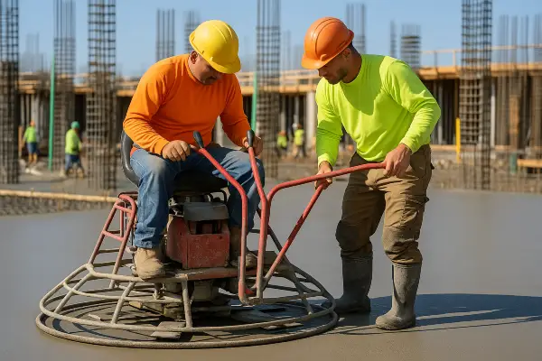 2 men using a machine to finish a concrete slab foundation from Concrete Contractor Hutto in Hutto, TX - Concrete Parking Lot Building 2 men using a machine to finish a concrete slab foundation from Concrete Contractor Hutto in Hutto, TX - Concrete Parking Lot Building