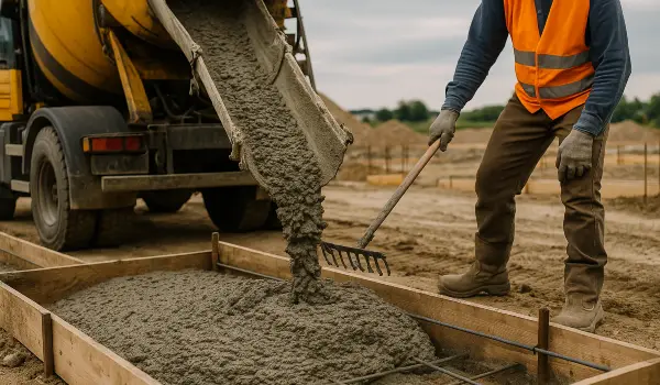 a concrete truck pouring cement into a concrete form from Concrete Contractor Hutto in Hutto, TX - Concrete Slab Foundation a concrete truck pouring cement into a concrete form from Concrete Contractor Hutto in Hutto, TX - Concrete Slab Foundation