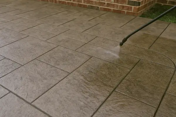 a stamped concrete patio being finished from Concrete Contractor Hutto in Hutto, TX - Concrete Slab Foundation a stamped concrete patio being finished from Concrete Contractor Hutto in Hutto, TX - Concrete Slab Foundation