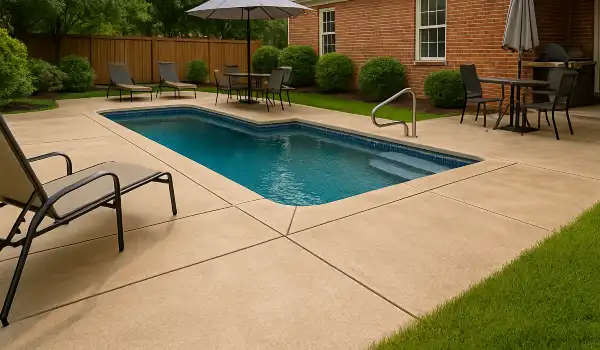a concrete swimming pool deck from Concrete Contractor Hutto in Hutto, TX - Concrete Walkways a concrete swimming pool deck from Concrete Contractor Hutto in Hutto, TX - Concrete Walkways