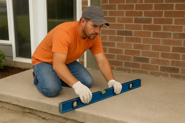 a male worker leveling a concrete porch slab from Concrete Contractor Hutto in Pflugerville, TX - Pflugerville TX a male worker leveling a concrete porch slab from Concrete Contractor Hutto in Pflugerville, TX - Pflugerville TX