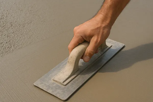 a hand trowel being used on a fresh cement slab from Concrete Contractor Hutto in Hutto, TX - Stamped Concrete Services a hand trowel being used on a fresh cement slab from Concrete Contractor Hutto in Hutto, TX - Stamped Concrete Services